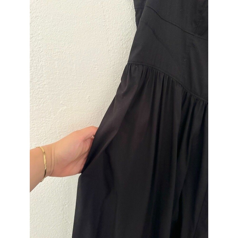 Cinq à Sept Benita Dress Tie Back Empire Waist Black Midi Cocktail Zip Womens 12 - Picture 4 of 12